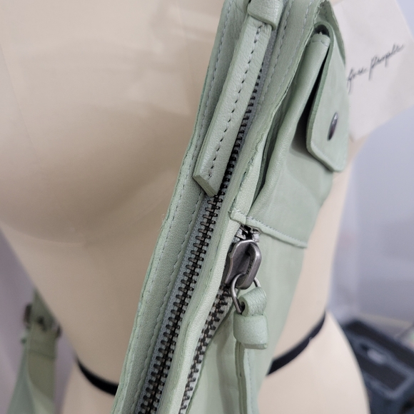 New Free People Collection Jagger Leather Crossbody Sling Bag | Soft Light Green - Picture 7 of 12